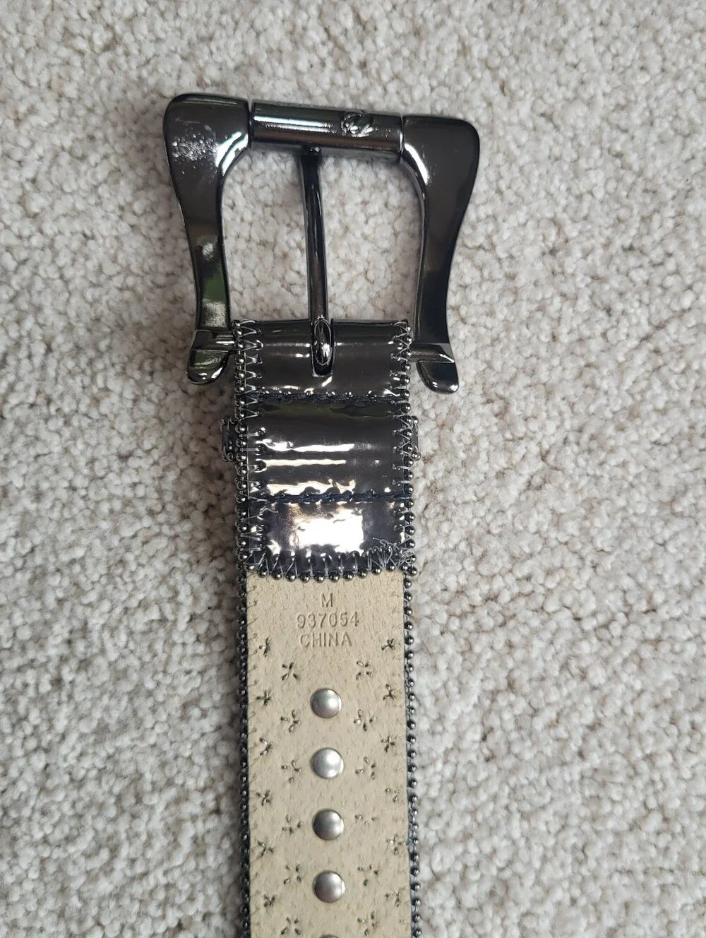 GUESS Y2K Black Leather Crystal Rhinestone Studded Belt Silver Buckle